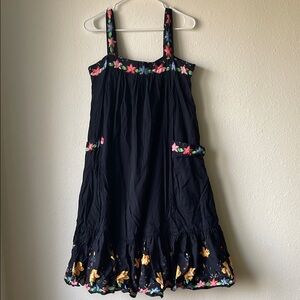 Vintage Neiman Marcus Black Dress with Floral Accents Summer Dress Mumu Large